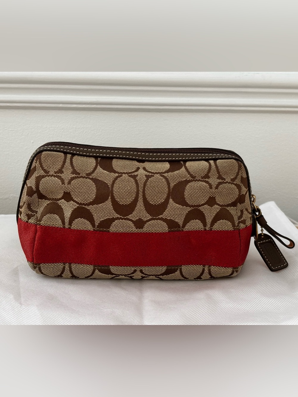 Coach Signature Canvas Leather Trim Cosmetic Pouch Travel Bag #40026